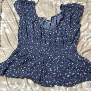 SO Blue Smocked Ruffled Blouse